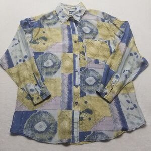 Details Express Womens Medium Shirt 100% Silk Vintage 90s Abstract Print Baggy